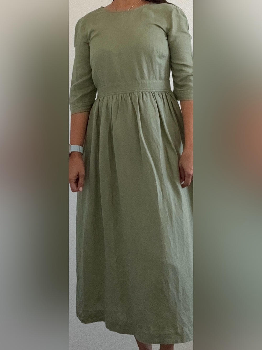 Esprit Olive Green Maxi Dress with 3/4 Sleeves